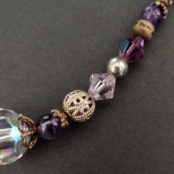 Purple and clear glass necklace with silver accents - Picture 7 of 12